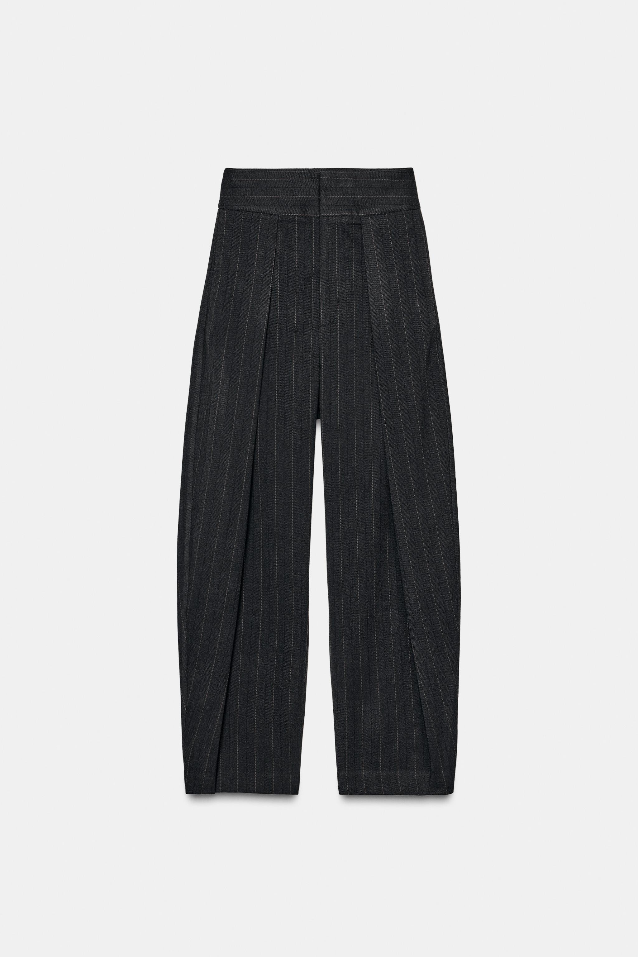 PLEATED STRIPED BALLOON PANTS